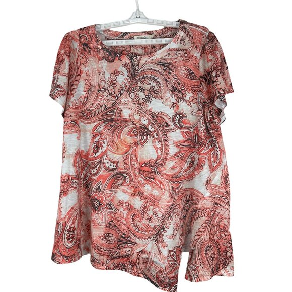 Terra & Sky Womens Plus Size Coral Paisley Short Sleeve Top Size 1X 16W-18W - Picture 1 of 7